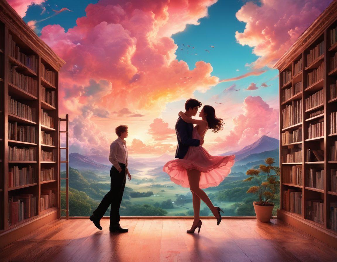 A vibrant and colorful collage showcasing diverse hentai scenes: enchanting characters in ethereal landscapes, playful and whimsical elements blending with passion and allure. In the foreground, an artistic representation of a manga-style library filled with erotic animations, engaging silhouettes dancing. The background features soft, dreamy clouds and a pastel sunset, enhancing the overall fantasy atmosphere. artistic illustration. vibrant colors. playful. fantasy art.